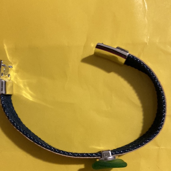 Handmade Bracelet with cork and denim, Sea-Glass Charm, and Magnetic Fasten - Picture 5 of 5